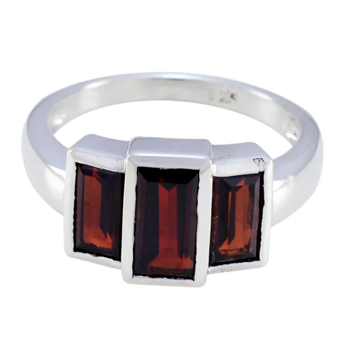 Garnet Trilogy Egyptian 925 Silver Red Gems Minimal Luxurious Ring Jewelry