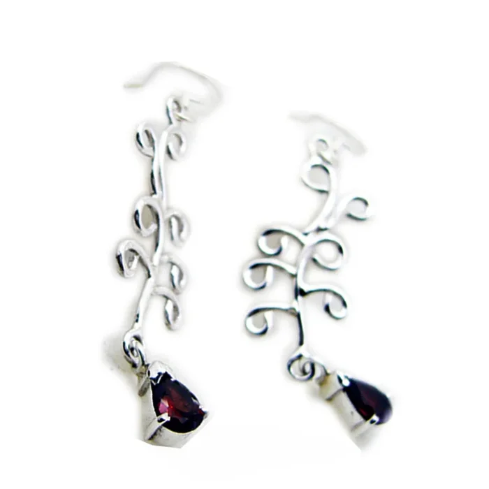 Garnet Turkish Yasmine multiple Dangle Red Silver Earring