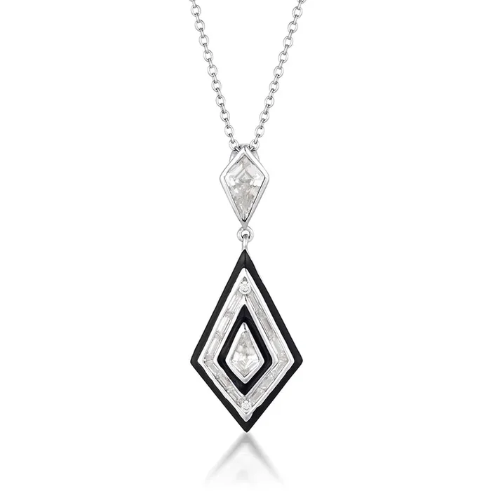 Georgini Reflections Sterling Silver With Black Enamel Art Deco Pendant With Chain