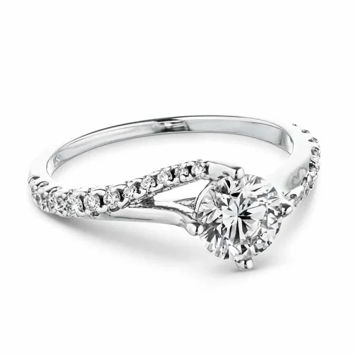 Gianna Round Lab Grown Diamond Split Shank Flame Side Stone Engagement Ring