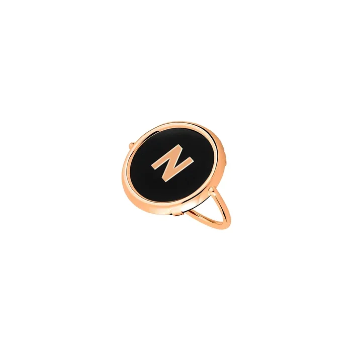 Ginette NY Initial N Disc Ring in rose gold and onyx – Lepage