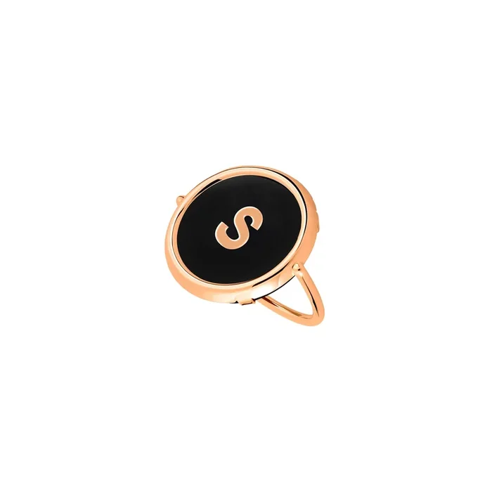 Ginette NY Initial S Disc Ring in rose gold and onyx – Lepage