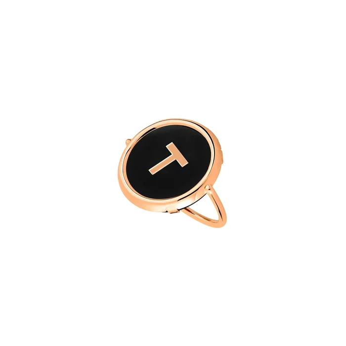 Ginette NY Initial T Disc Ring in rose gold and onyx – Lepage
