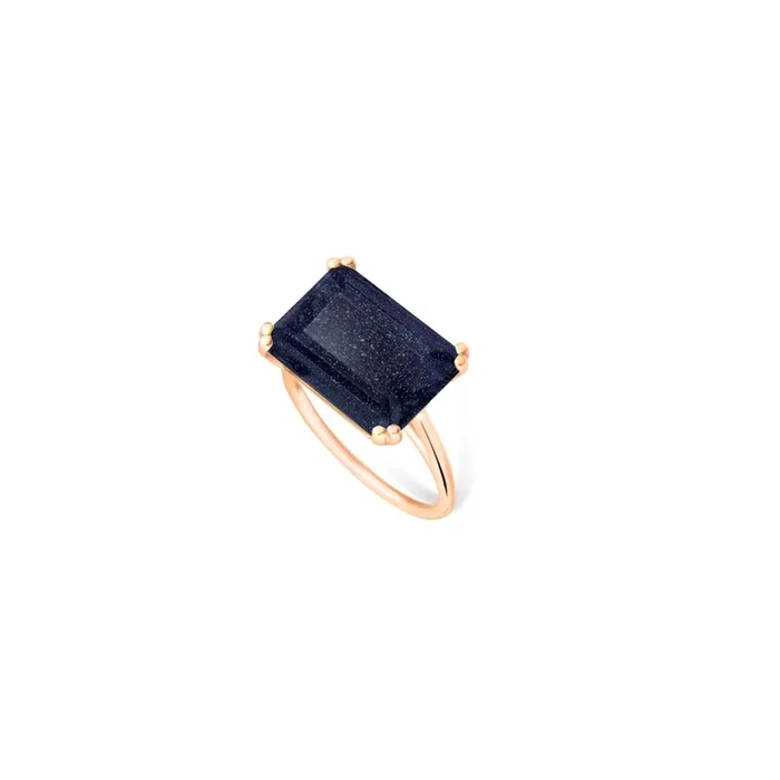 Ginette NY Jumbo Cocktail ring in rose gold and blue sandstone | Lepage