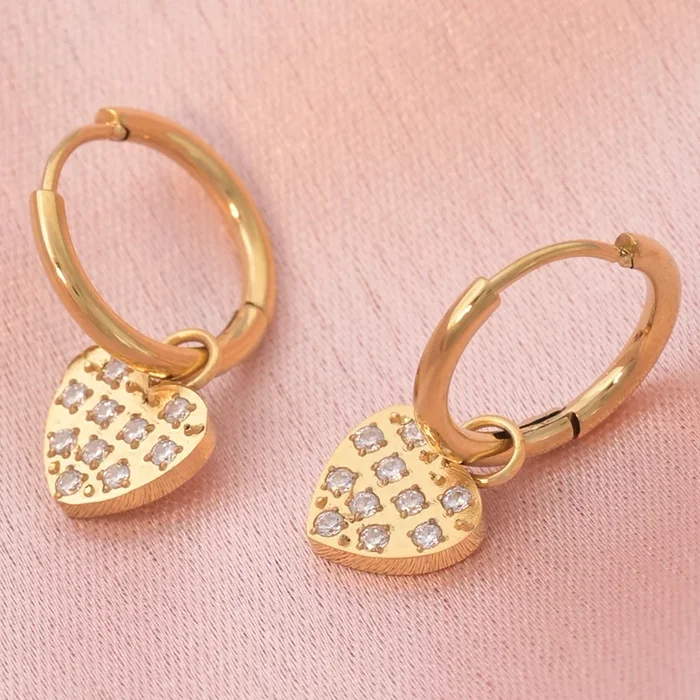 Glittering Heart Hoop Earrings