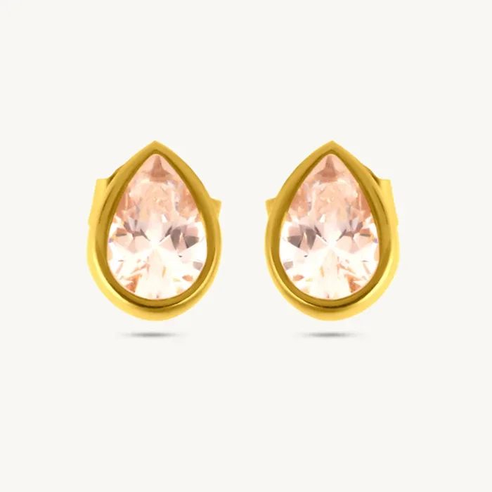 Glossy Pear CZ Stud Earrings