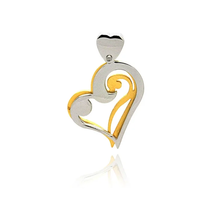 Gold & Rhodium Plated Stainless Steel Curved Heart Pendant – SSP00208