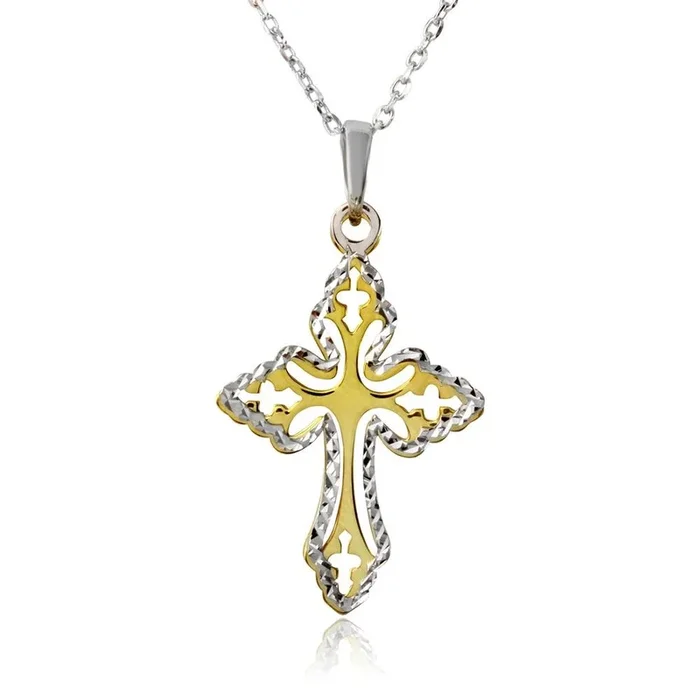 Gold and Rhodium Plated 925 Sterling Silver Double Cross Necklace – SOP00003