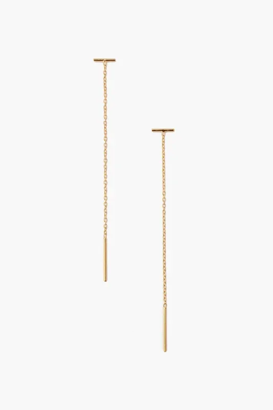 Gold Bar Chain Thread Earrings