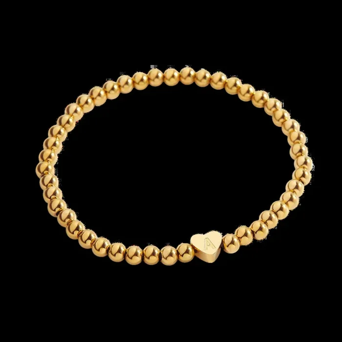 Gold Beaded Bracelet with Heart Initial