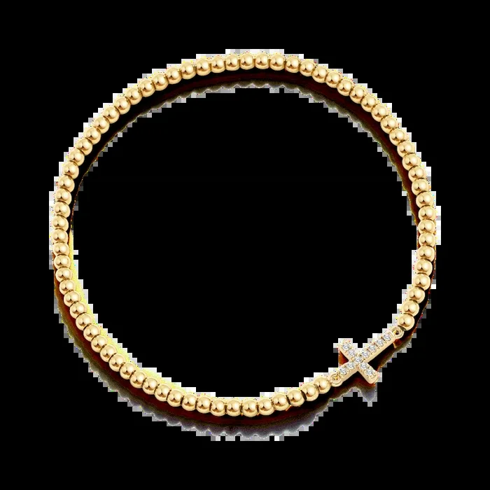 Gold Beaded Cross Stretch Bracelet