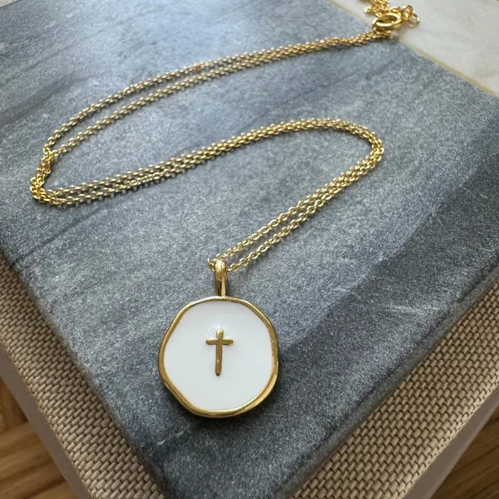 Gold Cross Disc Necklace