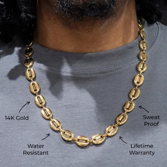 Gold Jewelry – Mens 14K Gold Puff Link Chain