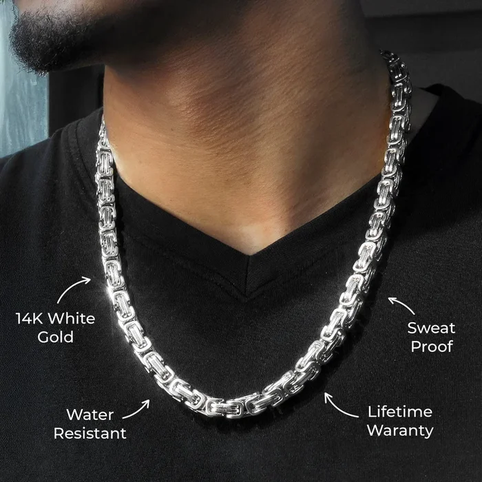 Gold Jewelry – Mens 14K White Gold Byzantine Chain