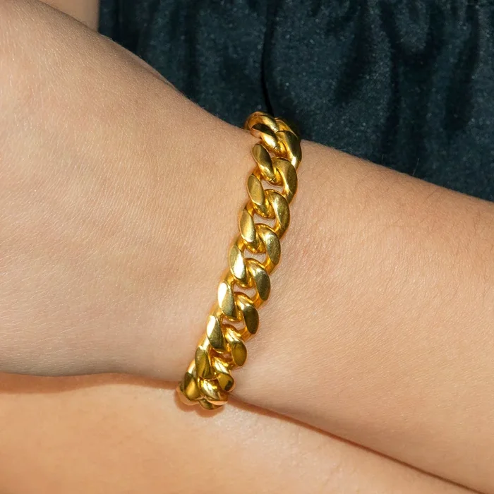 Gold Jewelry – Womens 14K Gold Solid Miami Cuban Link Bracelet