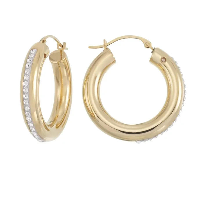 Gold Luxe Crystal Hoop Earrings in 10KT Yellow Gold Over Resin