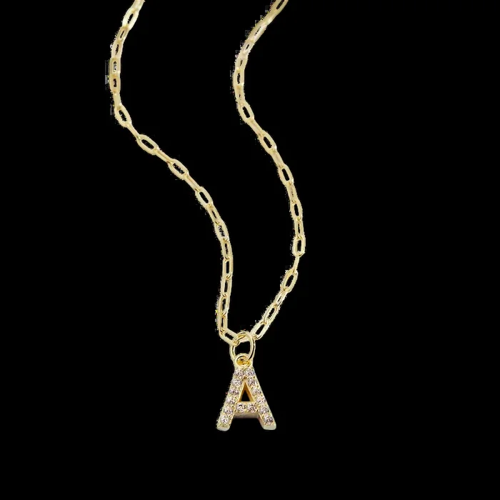 Gold Pavé Uppercase Initial Necklace