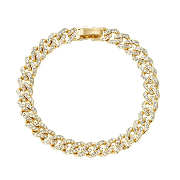 Gold Plated 8mm Crystal Curb Chain Bracelet