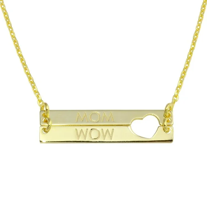 Gold Plated 925 Sterling Silver Bar Open Heart MOM Necklace – SOP00113