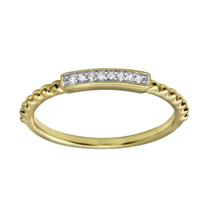 Gold Plated 925 Sterling Silver Bar Ring with CZ – BGR01182