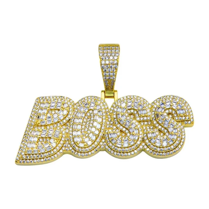 Gold Plated 925 Sterling Silver CZ BOSS Hip Hop Pendant – SLP00241GP