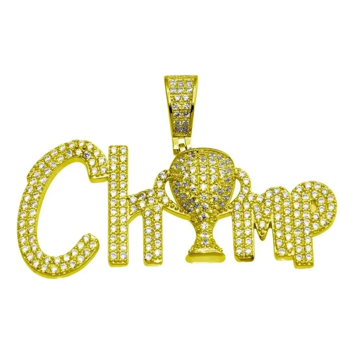 Gold Plated 925 Sterling Silver CZ Champ Hip Hop Pendant – SLP00166GP