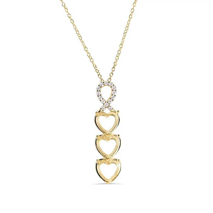 Gold Plated 925 Sterling Silver CZ Drop Down Heart Mounting Necklace – BGP01384GP
