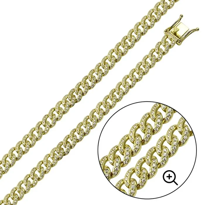 Gold Plated 925 Sterling Silver CZ Encrusted Curb Chain or Bracelet 8.9mm – CHCZ105 GP