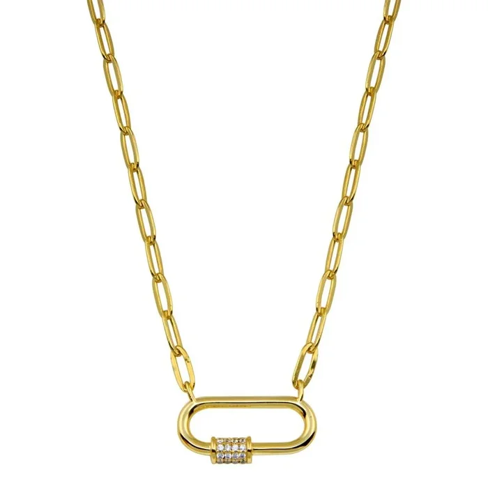 Gold Plated 925 Sterling Silver CZ Oval Necklace – STP01801GP
