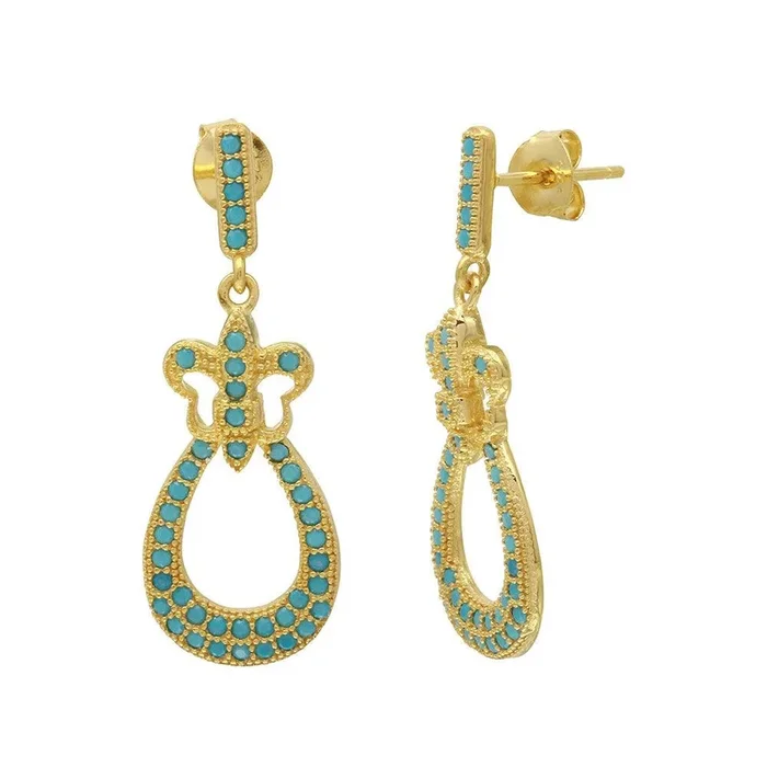 Gold Plated 925 Sterling Silver Dangling Filigree Turquoise Stone Earrings – BGE00506GP