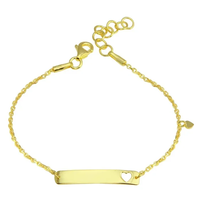 Gold Plated 925 Sterling Silver Dangling Heart Baby ID Bracelet – DIB00078GP