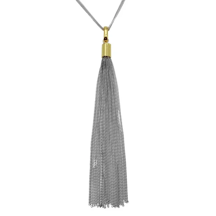 Gold Plated 925 Sterling Silver Double Strand Chain with Dangling Tassel – ITN00102RH-GP