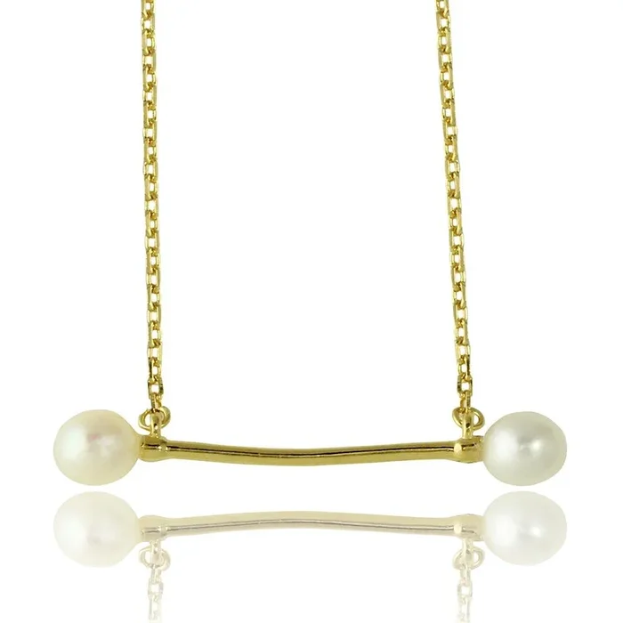 Gold Plated 925 Sterling Silver Fresh Water Pearl Bar Necklace – GMN00024GP