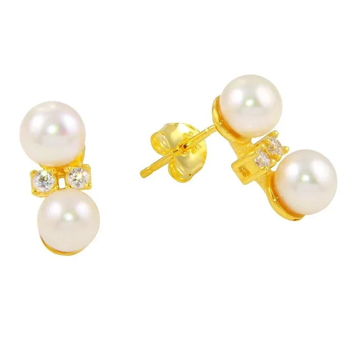 Gold Plated 925 Sterling Silver Freshwater Pearl Earring with CZ – BGE00559