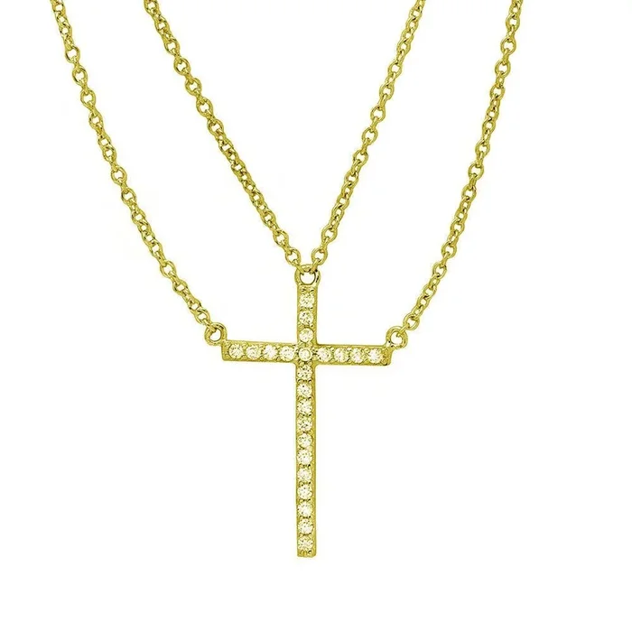 Gold Plated 925 Sterling Silver Multi Chain CZ Cross Necklace – STP01522GP