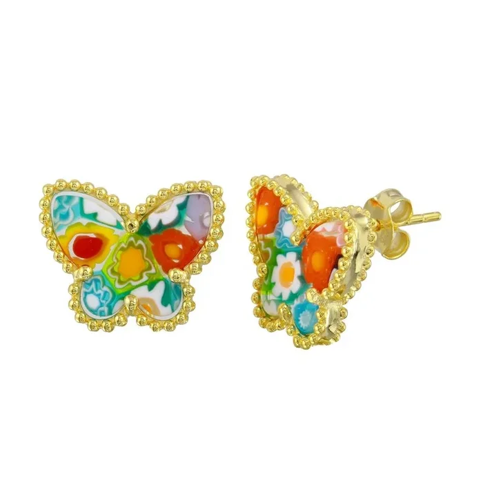 Gold Plated 925 Sterling Silver Murano Glass Butterfly Shaped Earring – ME00003