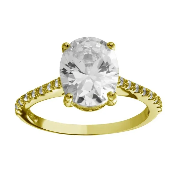 Gold Plated 925 Sterling Silver Oval Solitaire CZ Band Ring – BGR01184GP