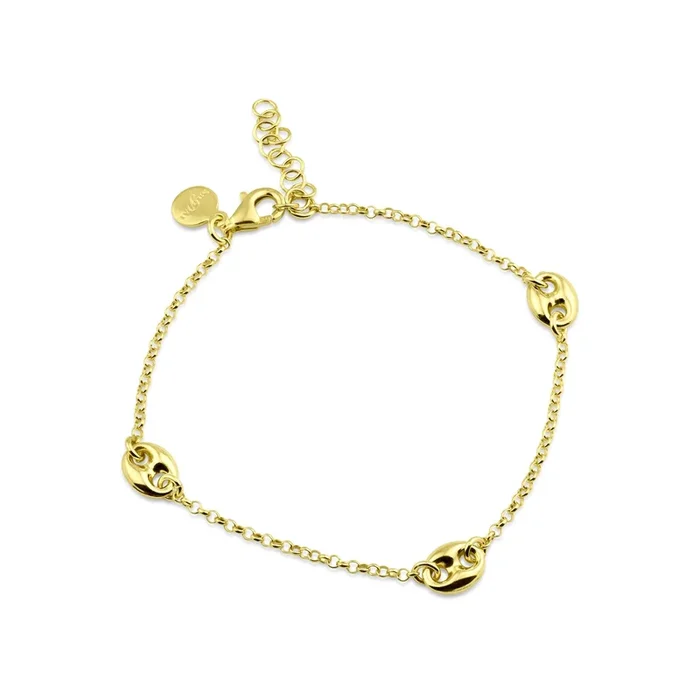 Gold Plated 925 Sterling Silver Puffed Mariner Charm Lariat Bracelet – ITB00328-GP