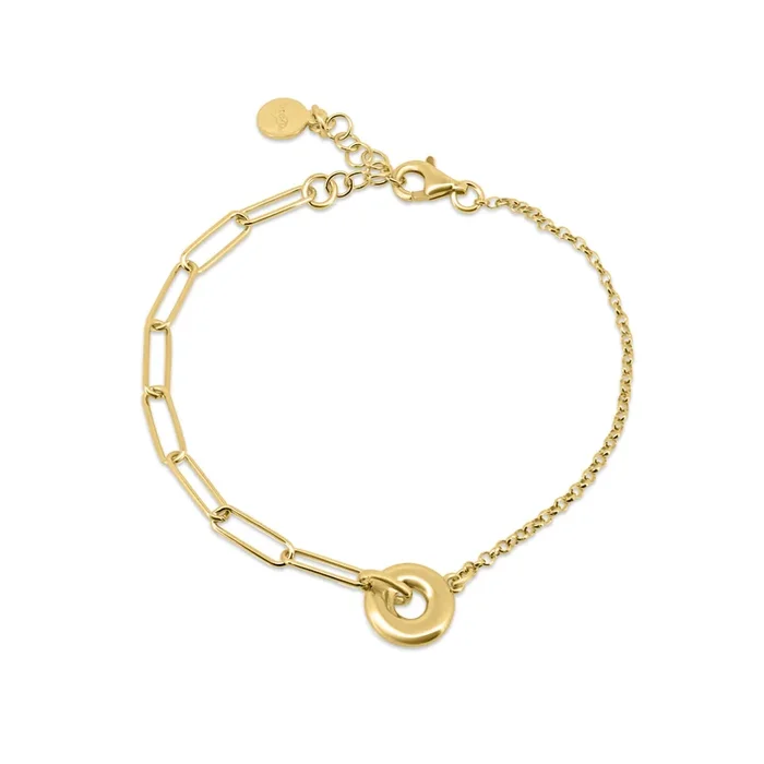 Gold Plated 925 Sterling Silver Rolo Paperclip Donut Adjustable Bracelet – ITB00334-GP