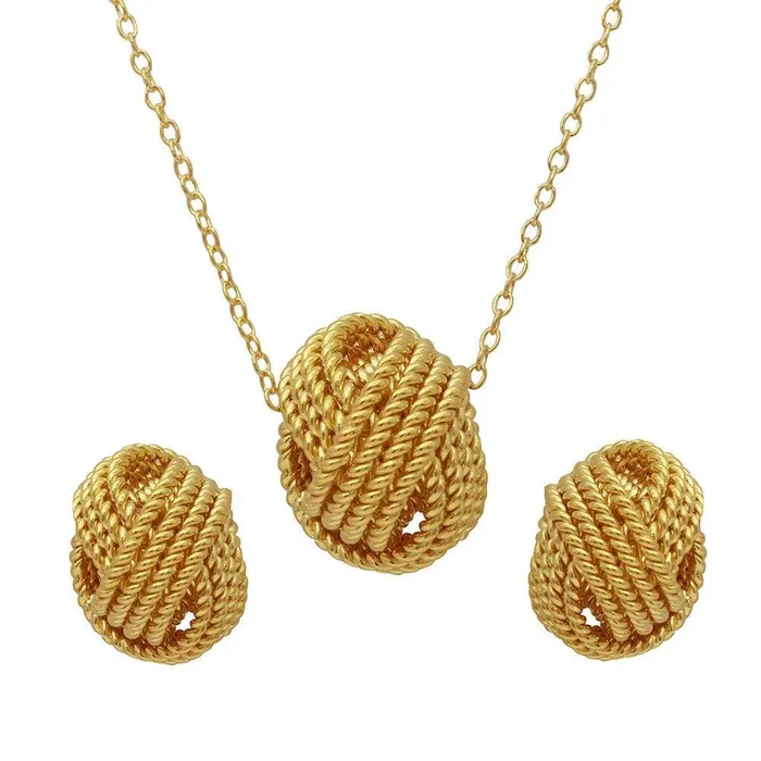 Gold Plated 925 Sterling Silver Rope Knot Earrings and Necklace Set – BGS00498GP