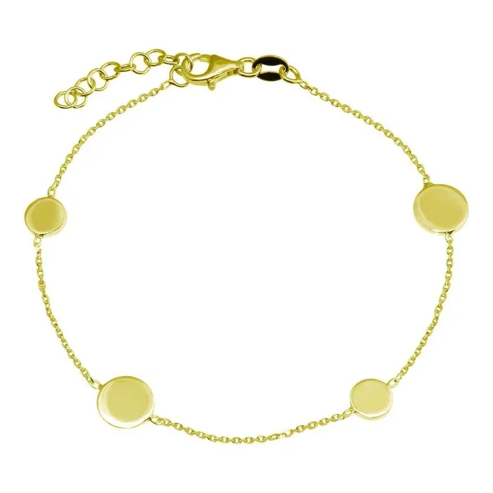 Gold Plated 925 Sterling Silver SIngle Strand Bracelet with 4 Disc – VGB24GP