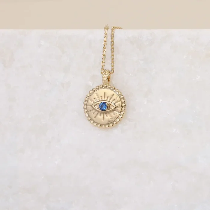Gold-plated blue oxide protective eye medal pendant to engrave