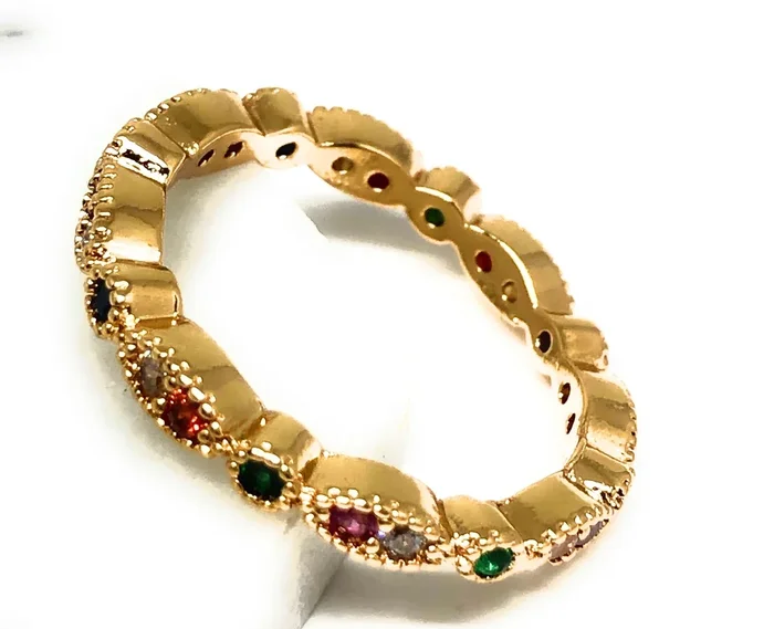 Gold Plated Colorful multi-color Stone Mini Band Ring Anillo