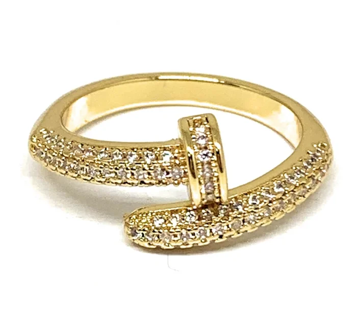Gold Plated CZ Nail Ring Anillo Clavo