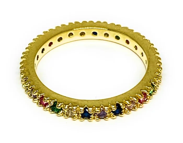 Gold Plated Multi-Color Vibrant CZ Band Ring Anillo