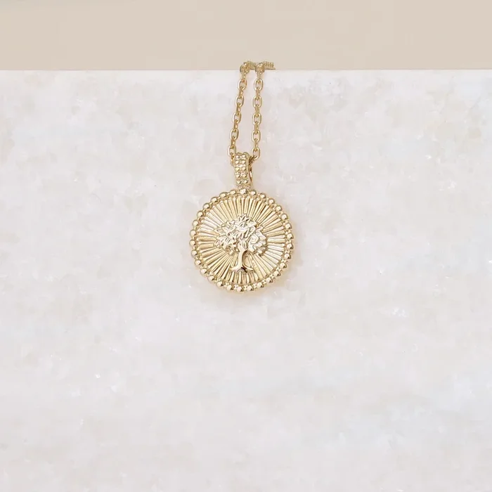 Gold-plated solar tree of life medal pendant to engrave