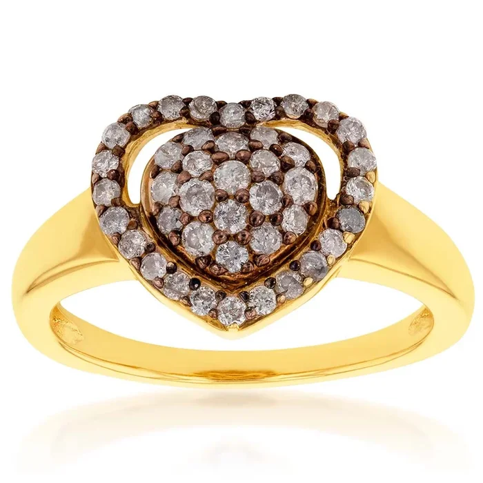 Gold Plated Sterling Silver 1/2 Carat Champagne Diamond Heart Ring
