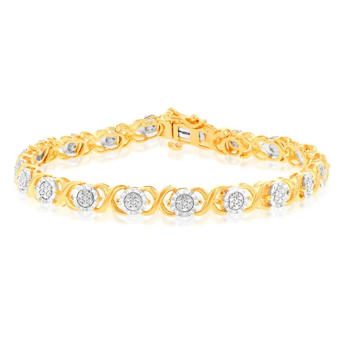 Gold Plated Sterling Silver 1/4 Carat Diamond Hugs and Kisses Bracelet 18.5cm