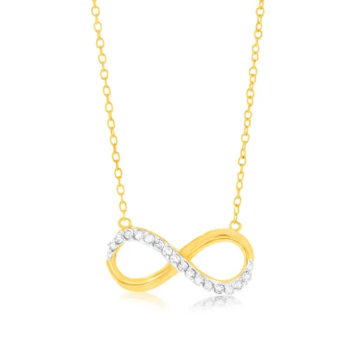 Gold Plated Sterling Silver 1/4 Carat Diamond Infinity Pendant on 45cm Chain
