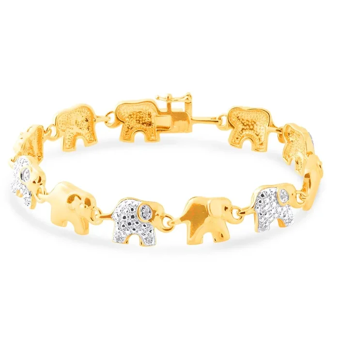 Gold Plated Sterling Silver Diamond Elephant 19.5cm Bracelet
